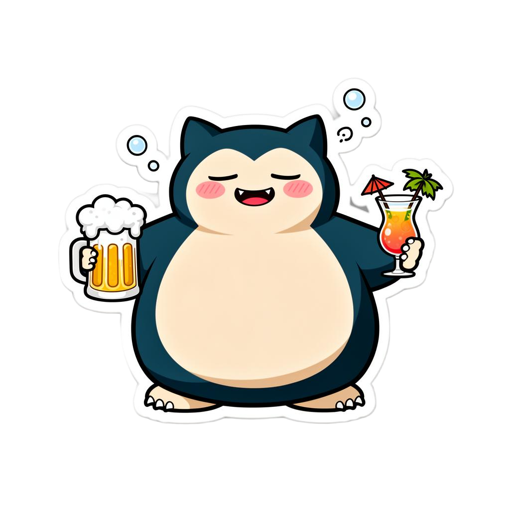 Kuma raising a beer and cocktail