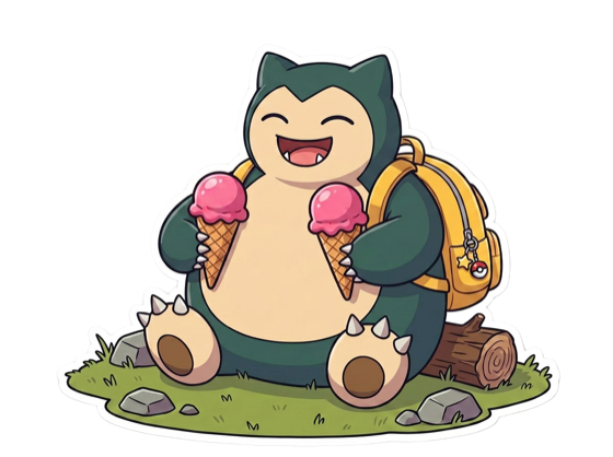 Kuma the Snorlax with an ice cream cone in each hand